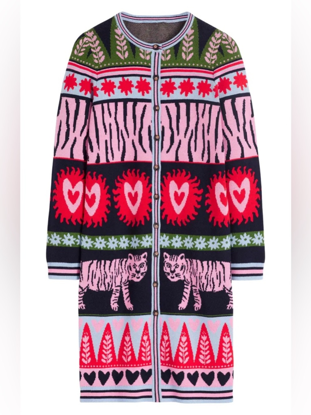 Boden Tigers Long Jacquard Cardigan Navy Pink Size S - Picture 1 of 10